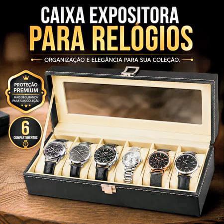 Organizador Luxo Expositor Relogios Caixa Com 6 Compartimentos Visor Transparente Trava Metálica