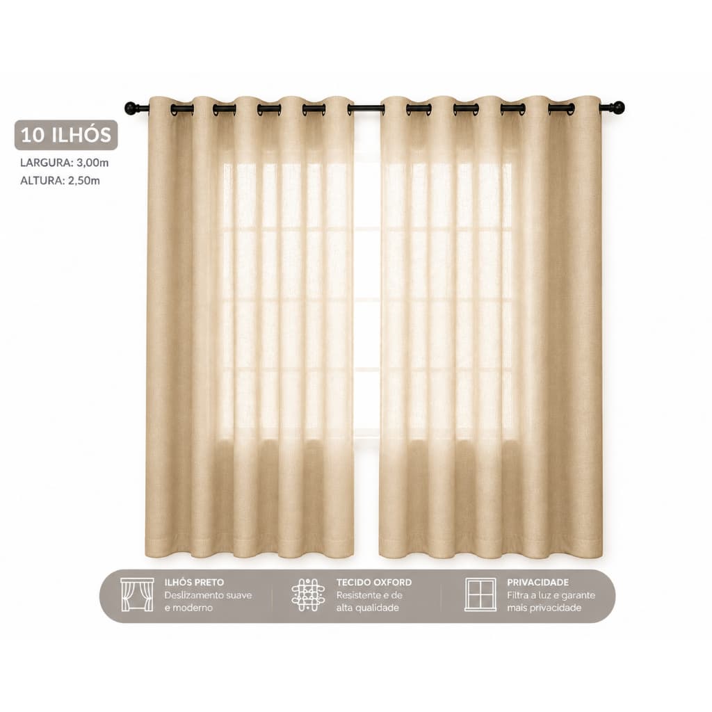 Cortina  Lisa Premium para Sala e Quarto 3,00 x 2,50 m – Elegante e Sofisticada