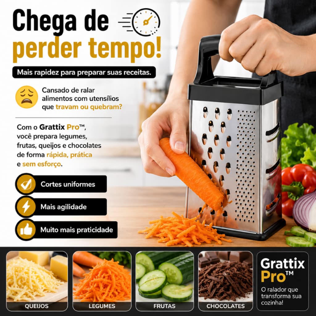 Ralador 4 Faces Aço Inox Premium 20,5cm Rala Queijo Legumes Chocolate Frutas Qualidade Diferenciada