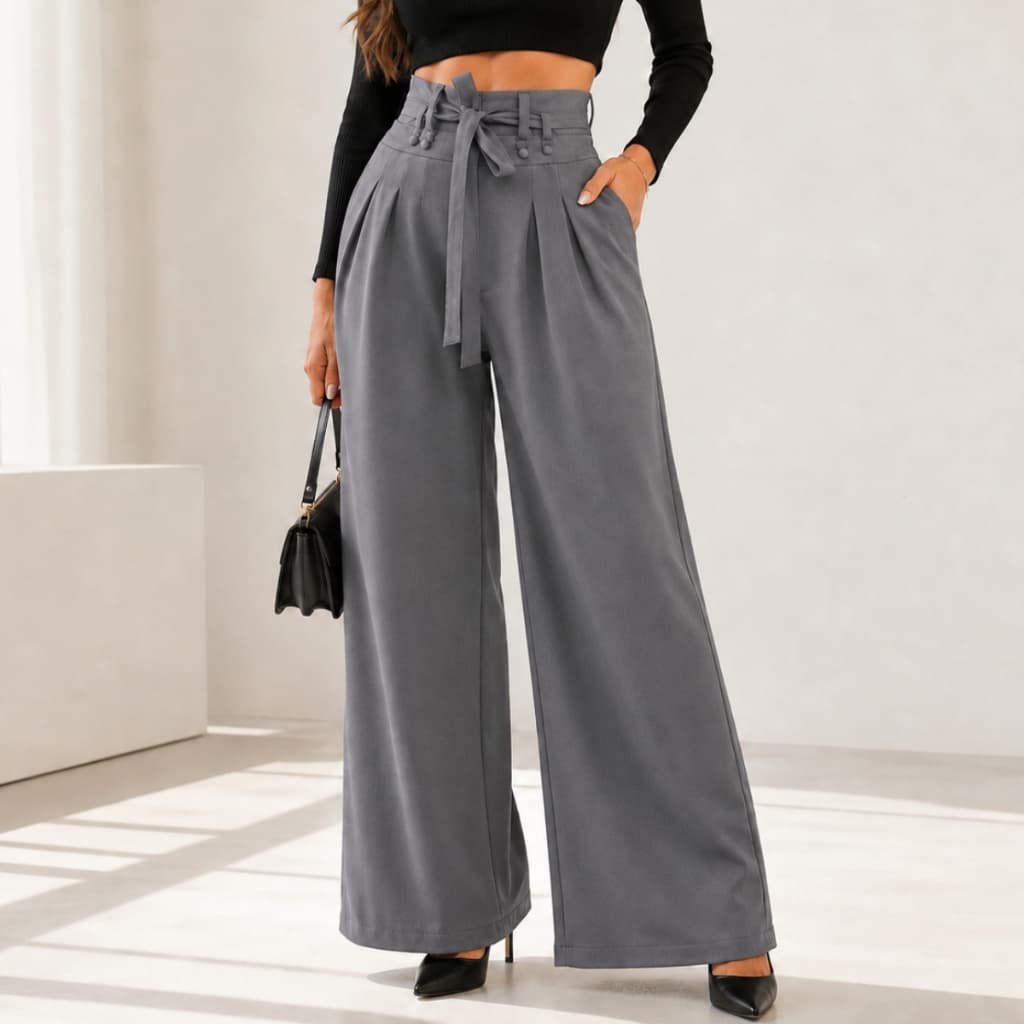 Calça Alfaiataria Feminina Wide Leg Cintura Alta Cinta Social Casual Elegante