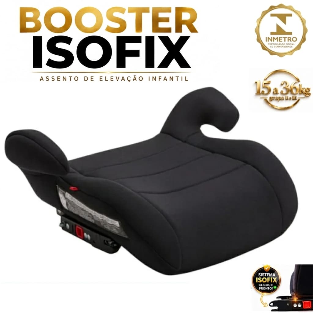 Assento de Carro ISOFIX Infantil (15 a36 Kg) Banco de Elevação Booster Cadeira Viagem-FIX FIT -Preto