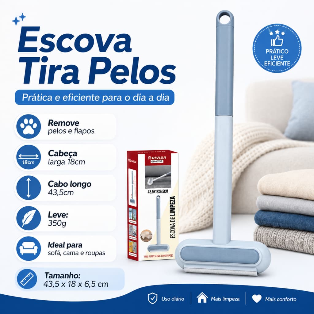 Escova Tira Pelos e Fiapos Removedor de Pelos Reutilizável para Roupas Sofá Tapete Pet