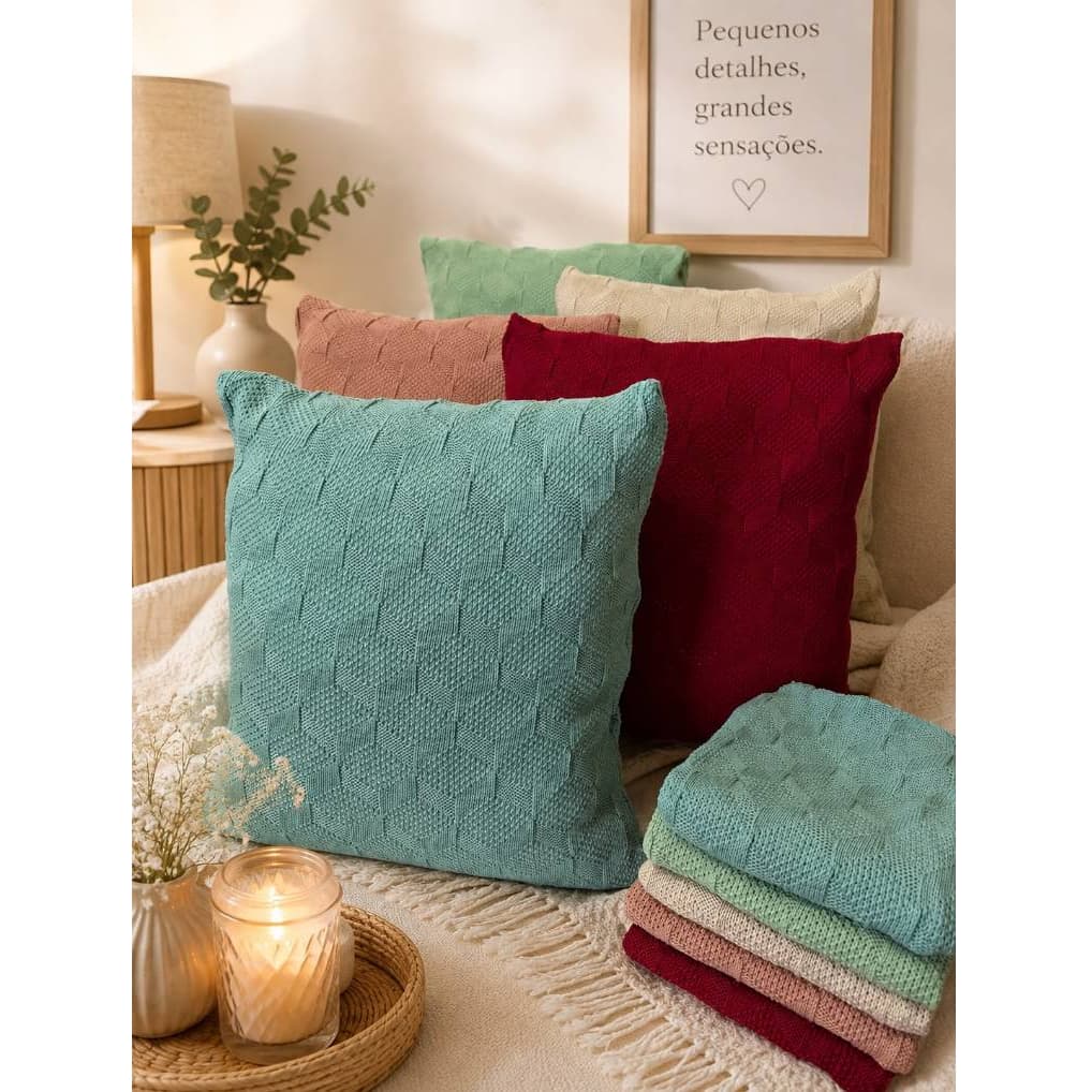 Capas de Almofadas Tricot Macia Delicada 50x50cm Decorativa para Sala Sofá Cama Kit com 2