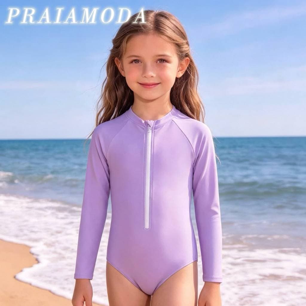 Maiô infantil de manga comprida, com zíper, ideal para praia ou piscina.
