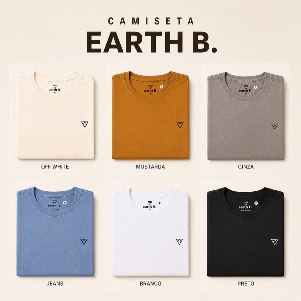 Camiseta Masculina Earth B. Malha Lavada Premium Confortável Casual