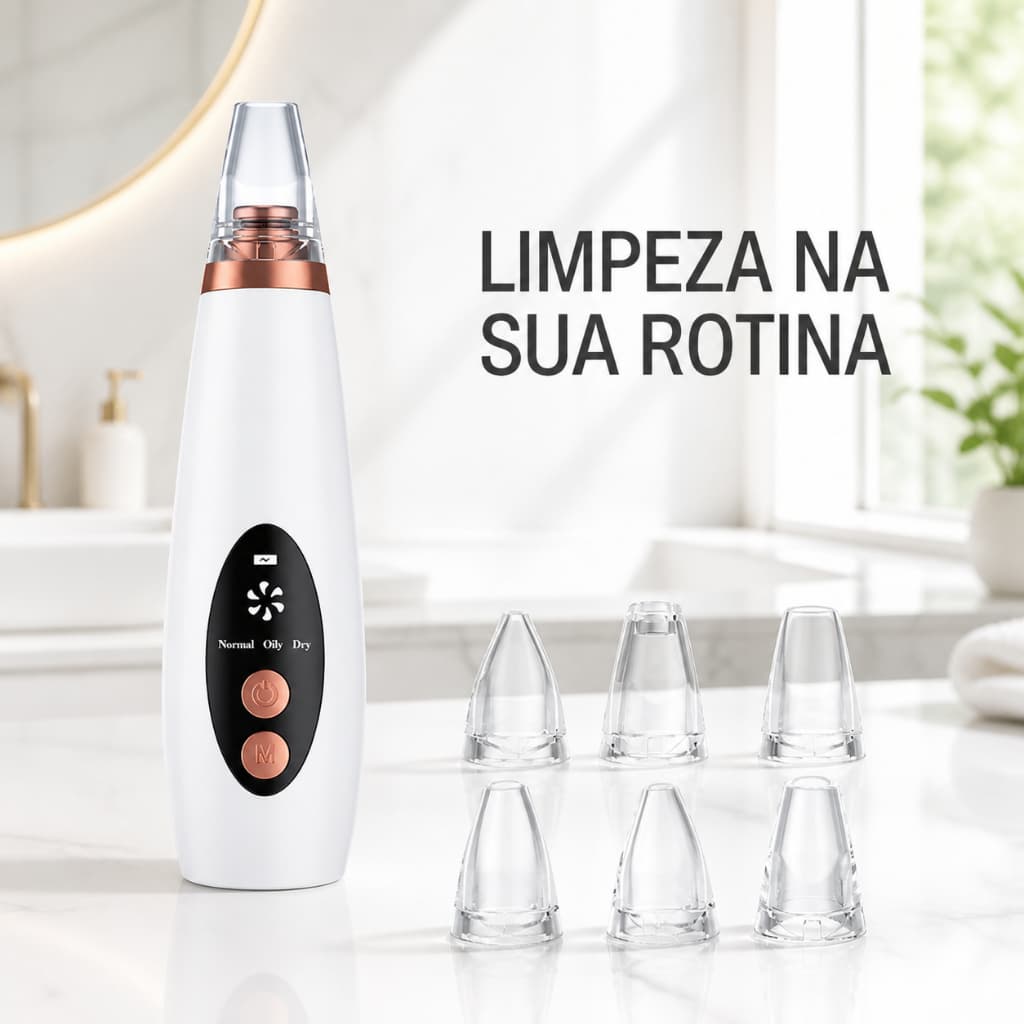 Removedor de Cravos Elétrico por Sucção com 6 Ponteiras, Modos para Pele Normal, Oleosa e Seca, Limpeza Facial e Poros