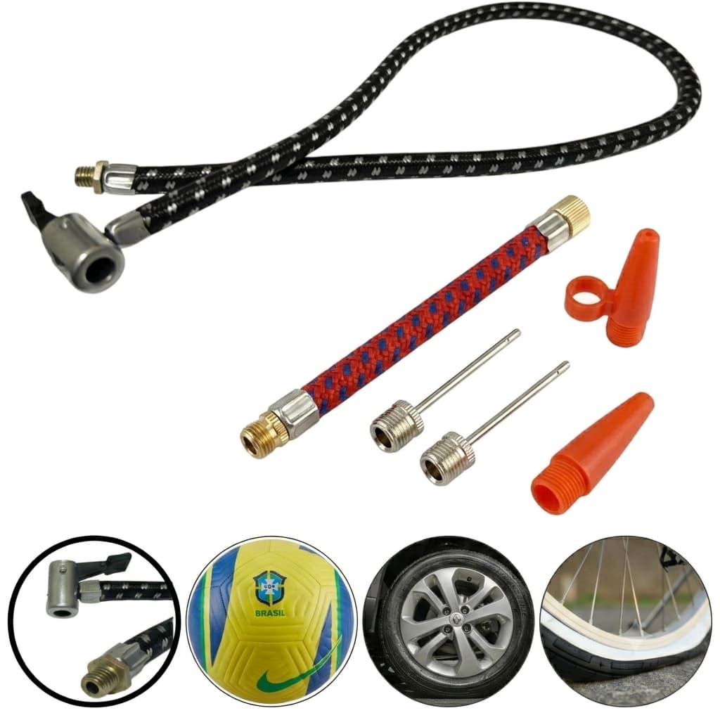 Kit Mangueira de Reposição Bomba de Ar + Kit Bico e Agulha Para Encher Inflar Bola Piscina Brinquedos e Infláveis