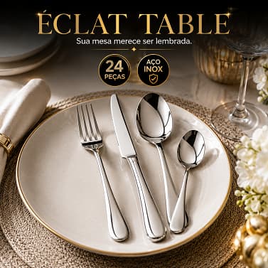Faqueiro 24 Peças Inox Completo Talheres Aço Inoxidável Garfo Faca Colher Design Moderno Mesa Posta Éclat Table