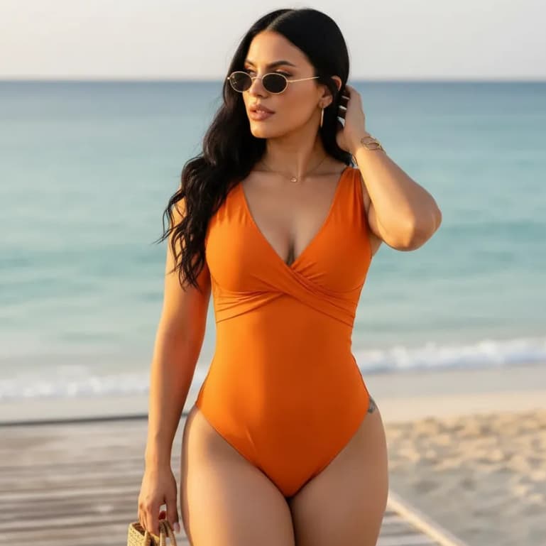 Maiô Feminino Body Elegante Decote V Transpassado Com Bojo Costas Abertas Verão 2026