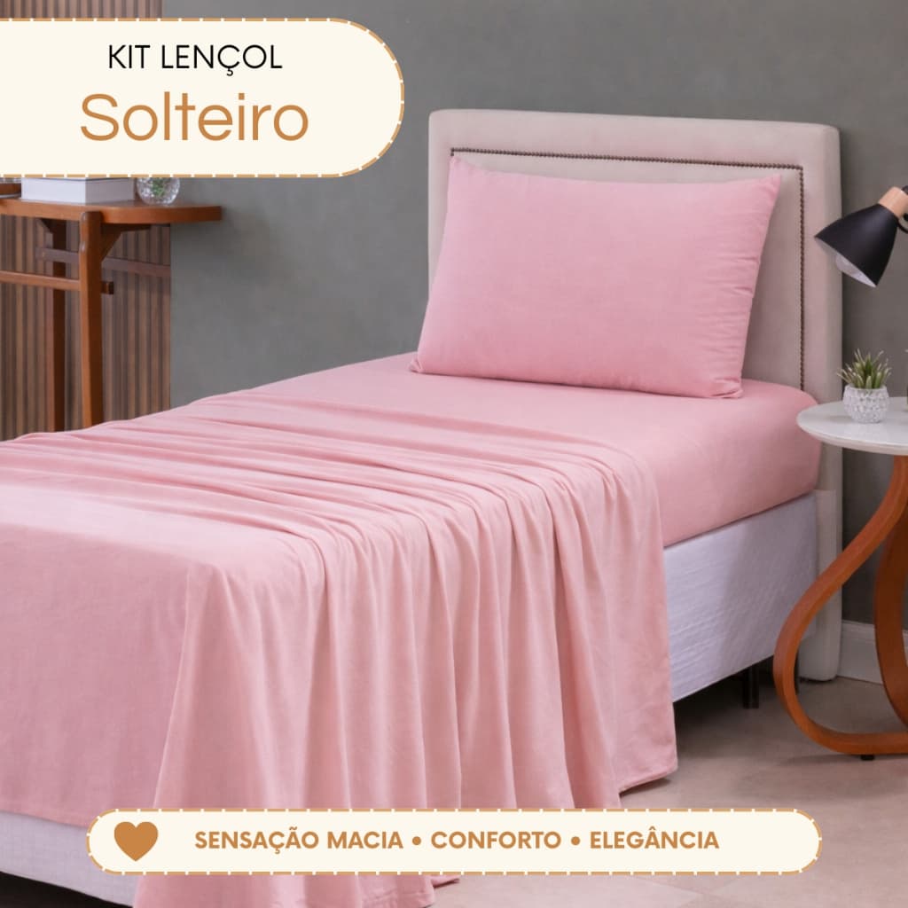 Jogo de Cama Solteiro 3 Peças 100% Algodão Lençol de Cima com Elástico e Fronha com Zíper Roupa de Cama Infantil