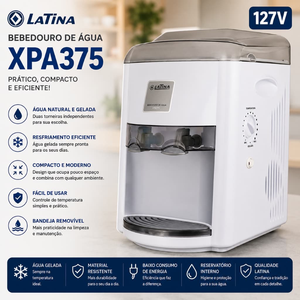 Purificador de Água Latina XPA375 Branco Água Natural e Gelada 127V
