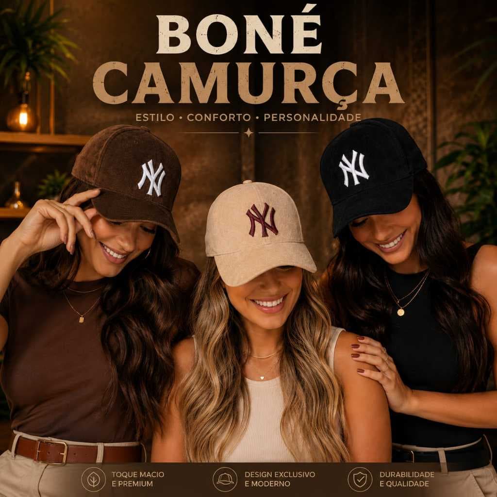 Boné NY Camurça Premium Unissex Aba Curva Ajustável Bordado Blogueira Estiloso Casual