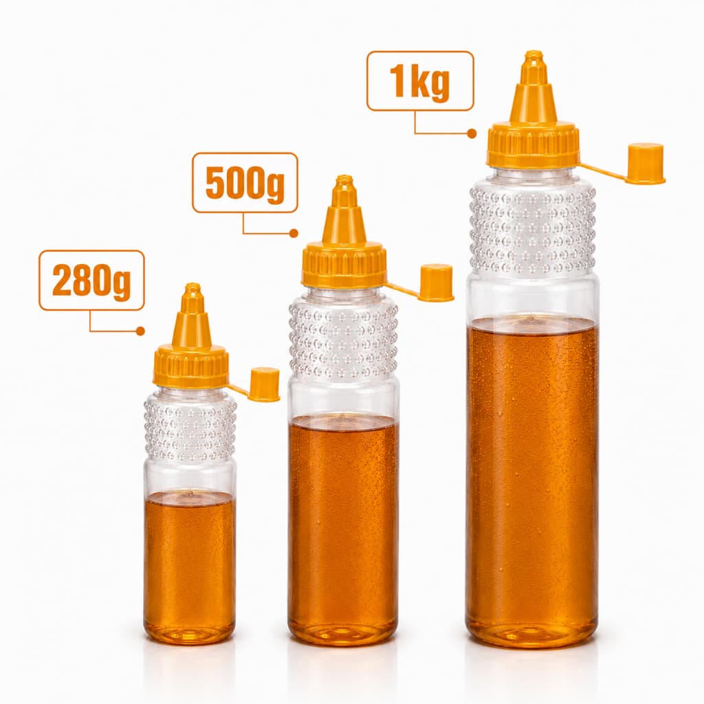 Kit Bisnaga Dosadora Para Mel Molhos Ketchup Mostarda 280g 500g 1kg