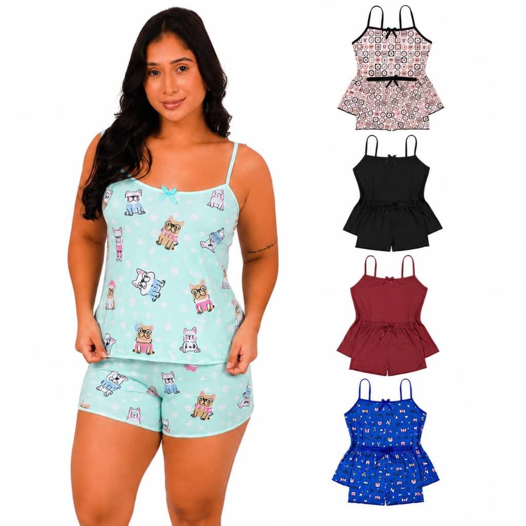 Kit 4 Pijama Feminino Baby Doll Short Doll Adulto Confortável Dia a Dia Sortidos