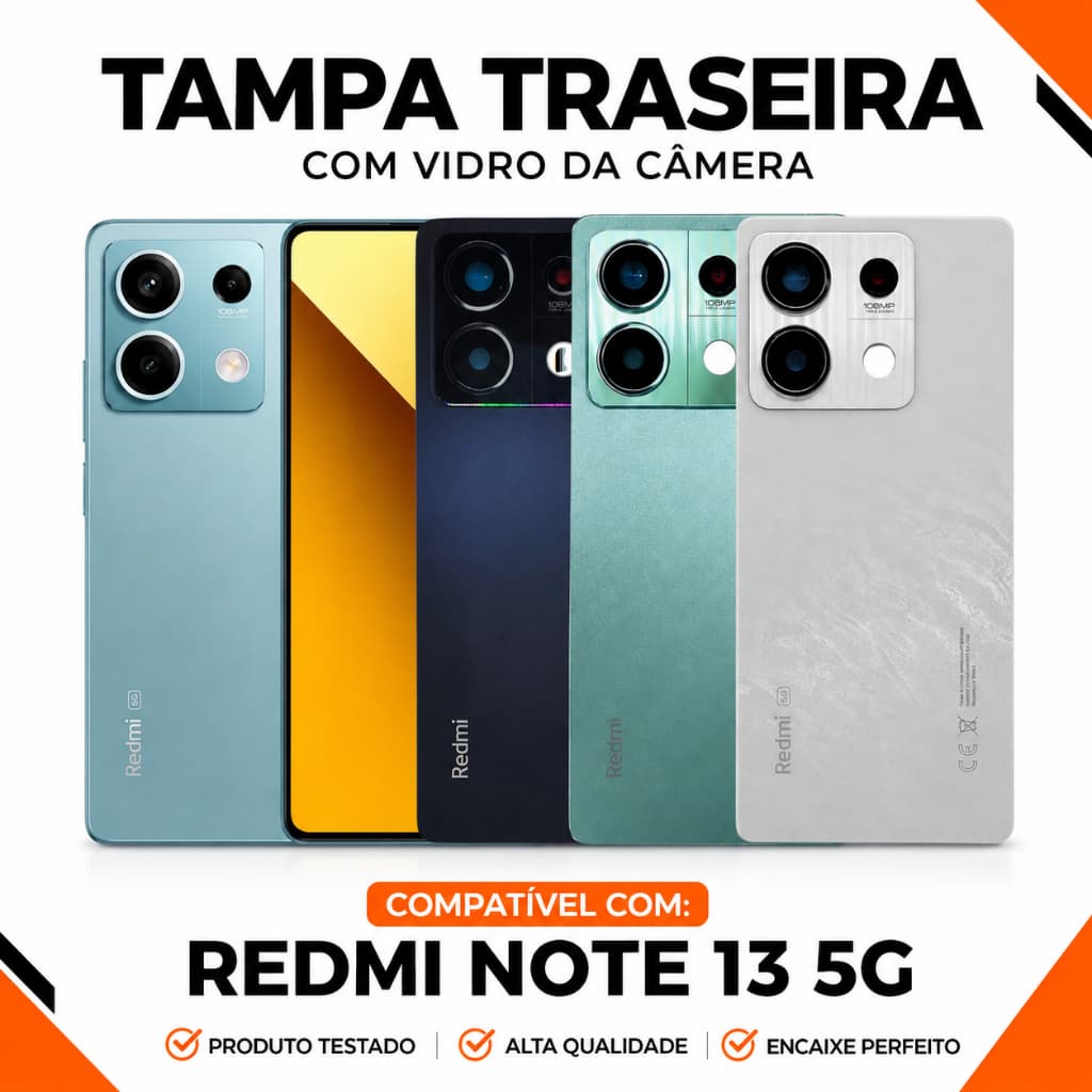 Tampa Traseira Redmi Note 13 5G 108 MP Capa de Trás Carcaça Original Com Vidro Da Câmera Bom Encaixe