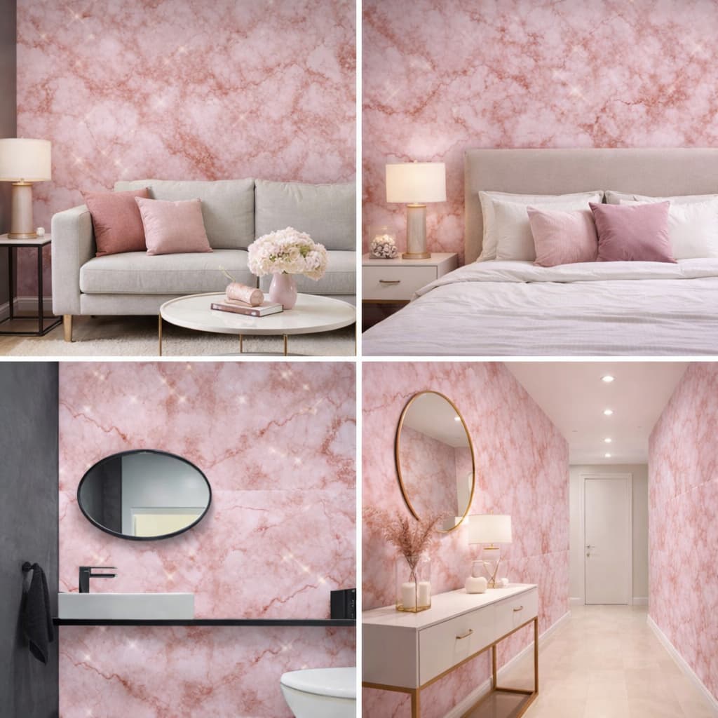 5 METROS Papel de Parede Decorativo Mármore Rosa Autocolante