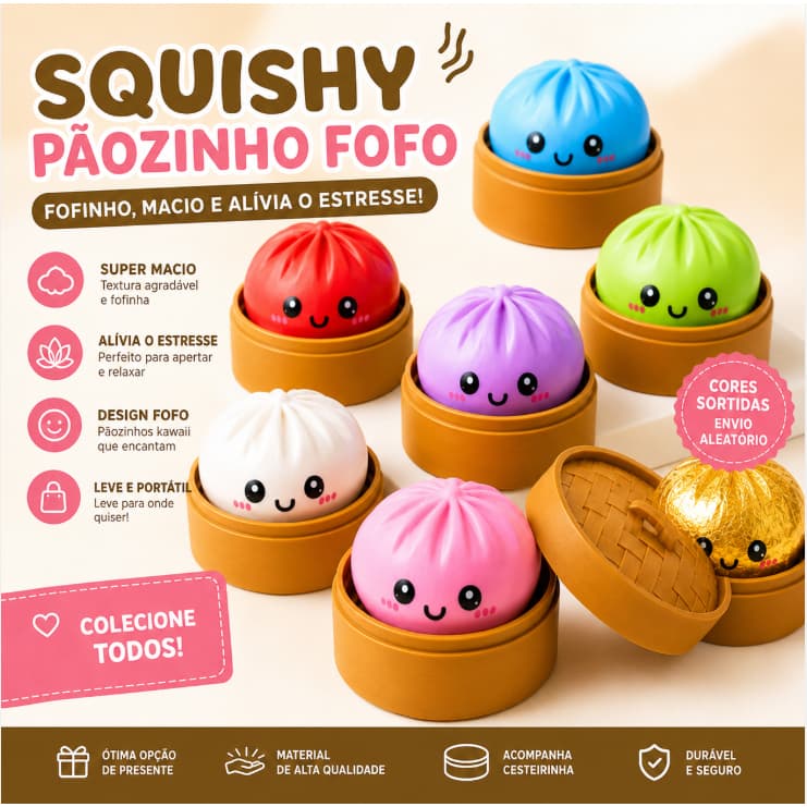Squishy Pãozinho Fofo Kawaii – Brinquedo Antiestresse Macio e Relaxante