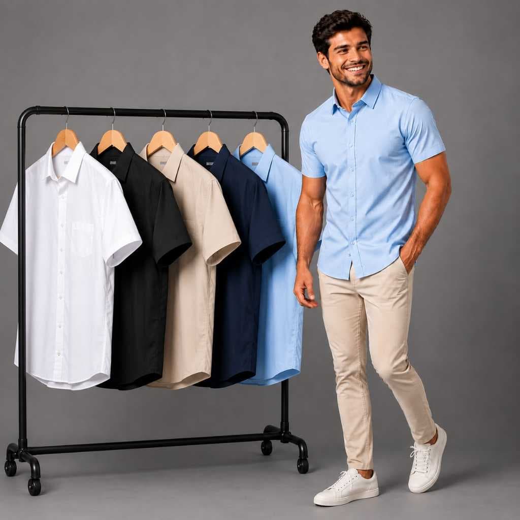 Camisa Masculina Social Algodão Manga Curta Slim P ao GG