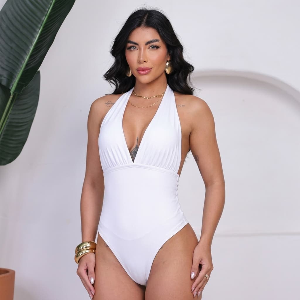 Body Feminino Suplex Costas abertas Decote V Confortável e Elegante Justo Moda Gringa