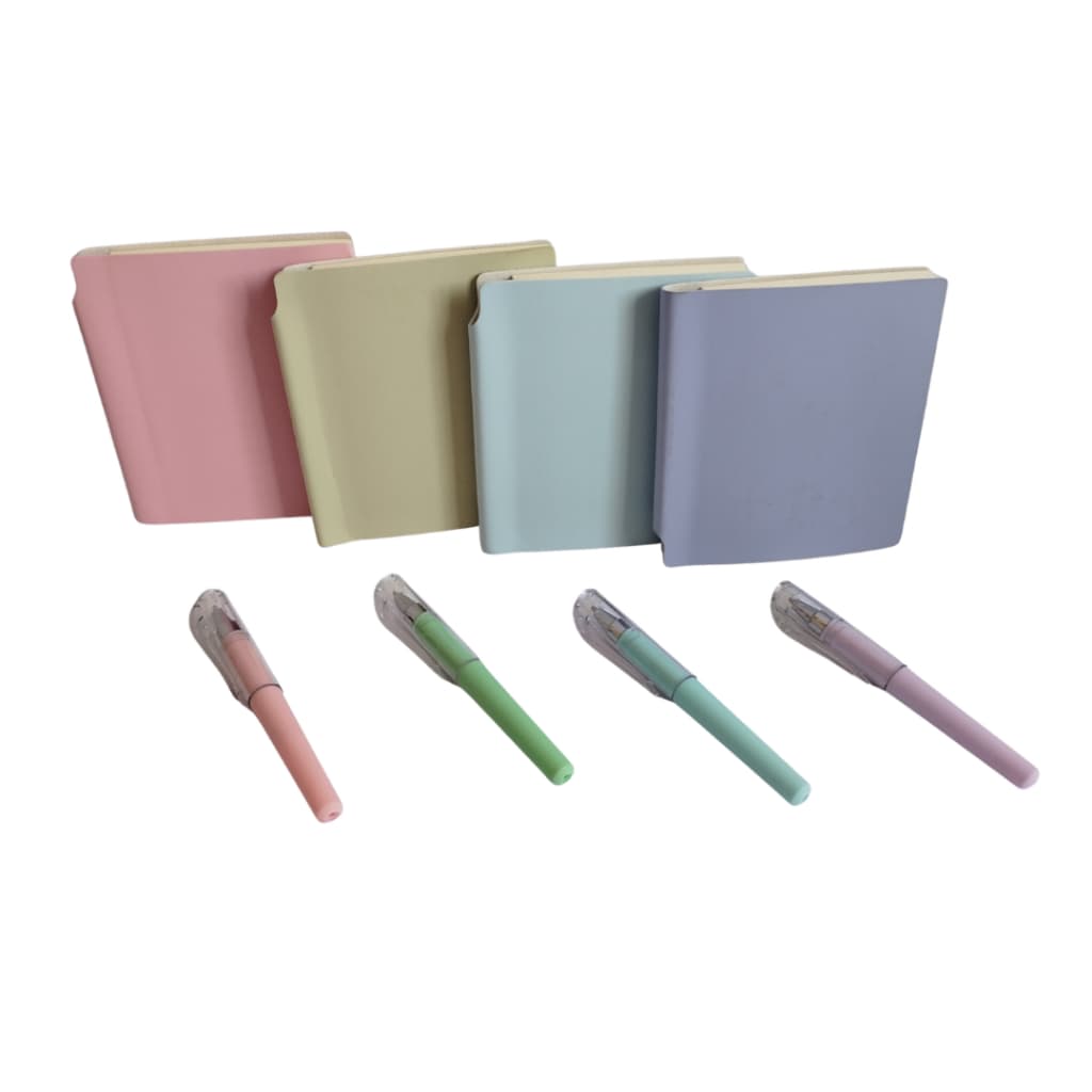 Kit Caderno A7 Capa Flexível + Caneta Preta Material Escolar Papelaria