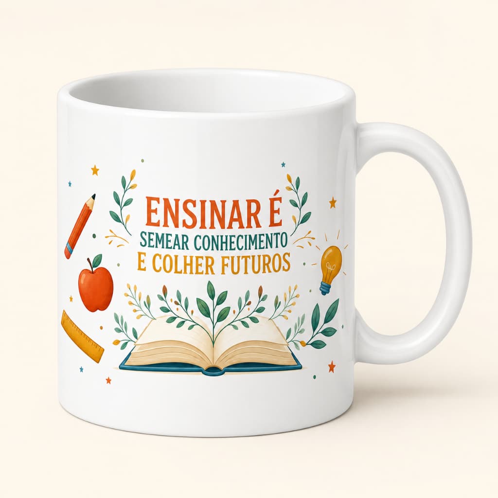 Caneca Professora Professor 325ml Cerâmica Presente Pedagogia Dia dos Professores Arte Pronta