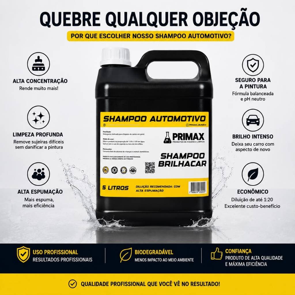 Shampoo Automotivo 5L Limpeza de Carros Motos SUVs Uso Profissional Lava Rápido Estética Automotiva