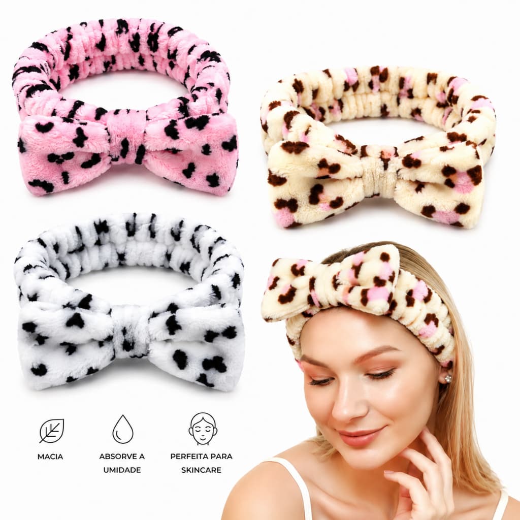 Kit Faixa Laço Maquiagem Cabelo Limpo Makeup Skincare