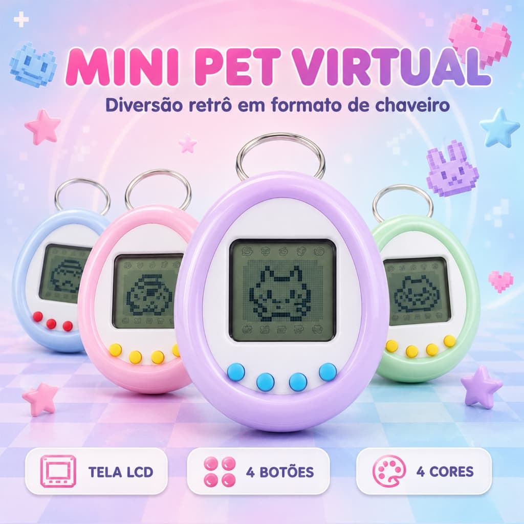 Cyber Pet Virtual Retrô 168 Animais em 1, Brinquedo Eletrônico Nostálgico Portátil com Chaveiro para Crianças