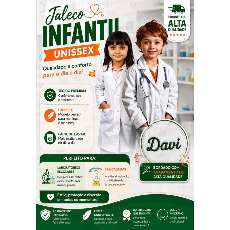 Jaleco Infantil com Nome Bordado