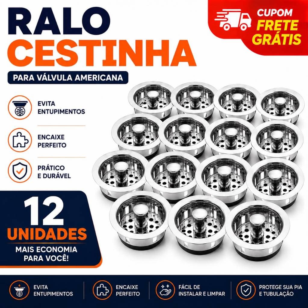 Ralo de Pia PVC Universal com Tampa Click Abre e Fecha | Anti Entupimento e Fácil Limpeza