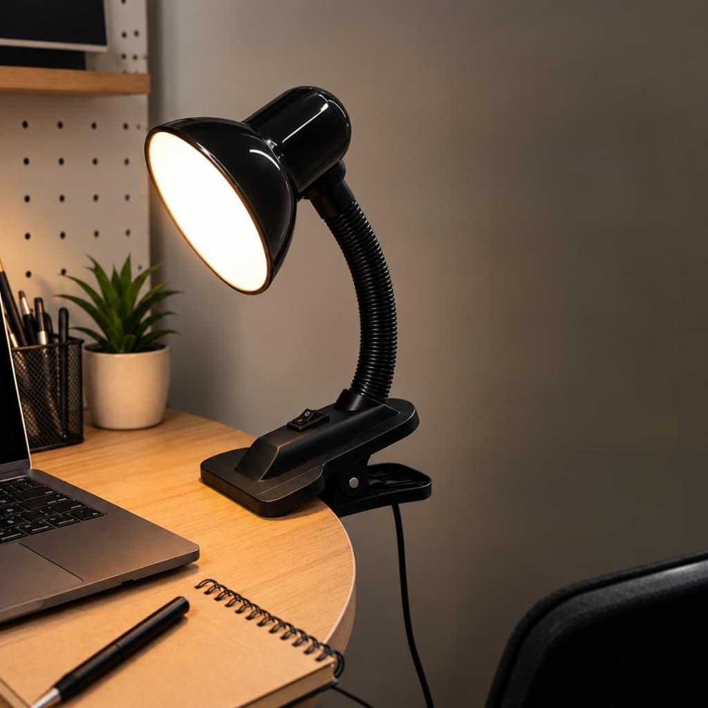 Luminária Preta de Mesa Flexível com Garra Clip Soquete E27 Articulada Ideal para Escrivaninha Leitura Estudos Mesa