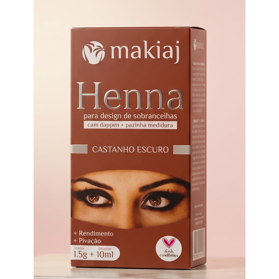 Henna Makiaj Castanho Escuro para Sobrancelhas 1,5g + 10ml | Design de Sobrancelhas | Alta Pigmentação  🔎 Outras o