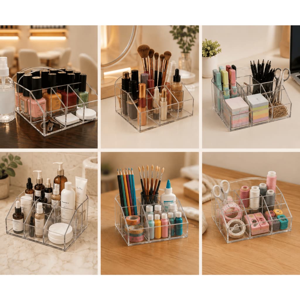 Organizador e Expositor Multiuso em Acrílico Perfume Cosméticos Esmaltes Skin Care Maquiagem Porta Canetas Guardanapo