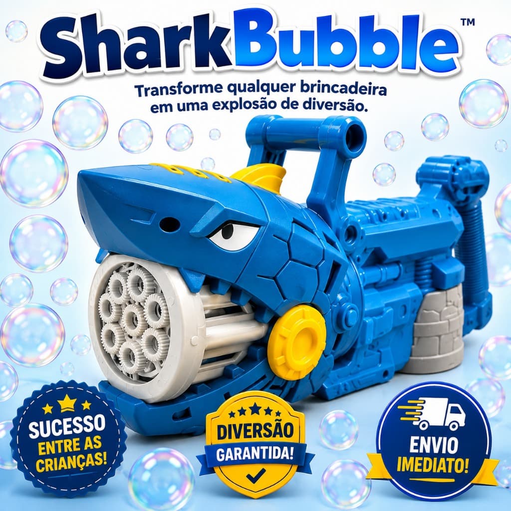 🦈 Pistola de Bolhas Tubarão Infantil Automática SharkBubble Brinquedo com Líquido 70ml para Crianças LED ofertas 🥽