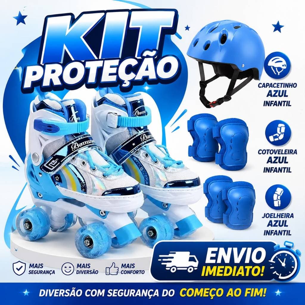 Patins 4 Rodas Com Led Kit De Proteção infantil