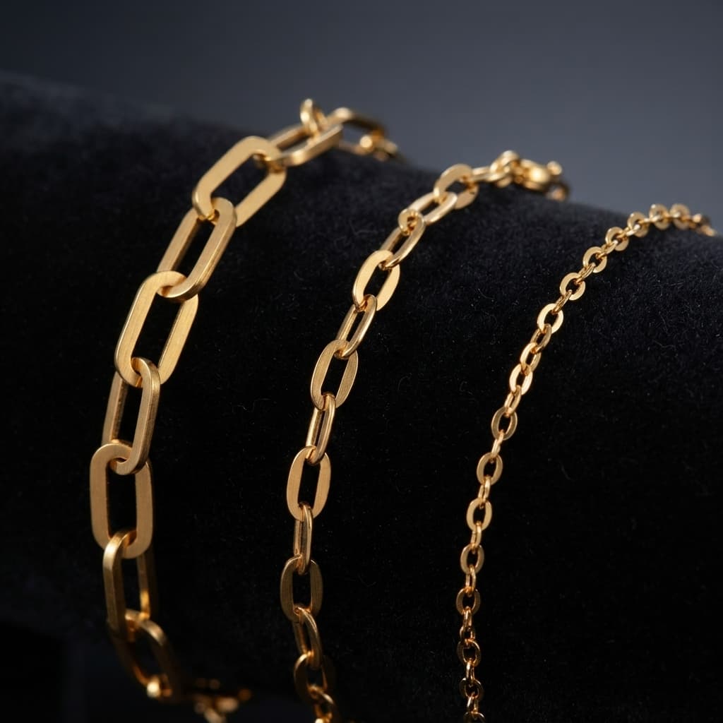 Pulseira Masculina Tijolinho Kit 3 Unidades Banhadas a Ouro Dourada 0,8mm 1,0mm 1,6mm Corrente Tijolinho Masculina