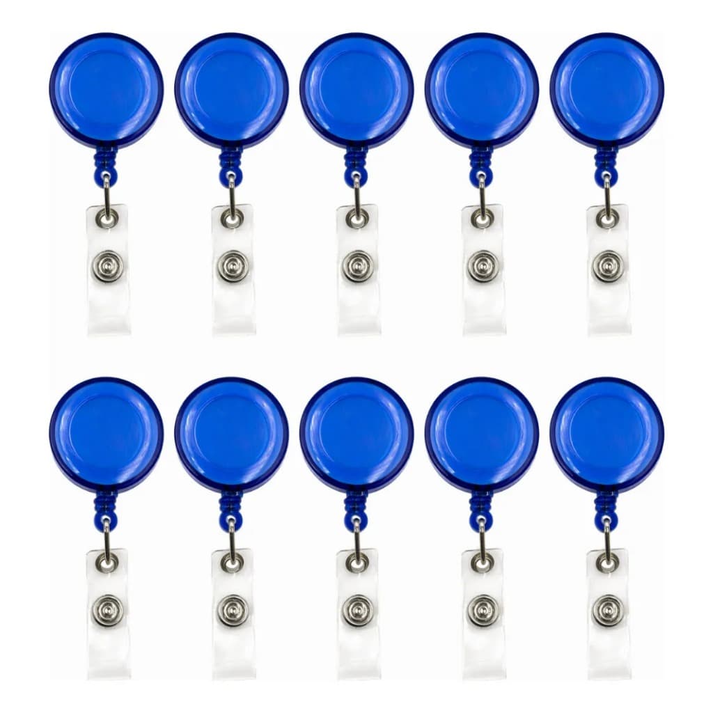 Kit 10 Porta Crachá Retrátil Roller Clip Azul Cordão Para Crachá Identificação