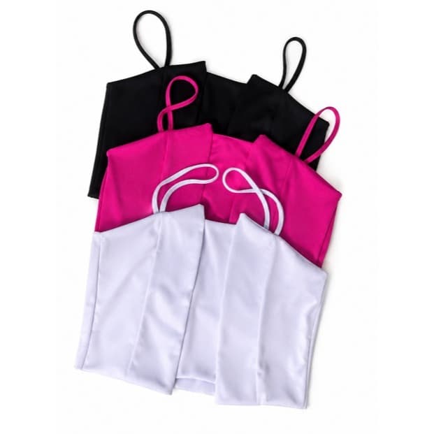 Top Feminino Cropped Alça Fina Básico Decote Reto Casual