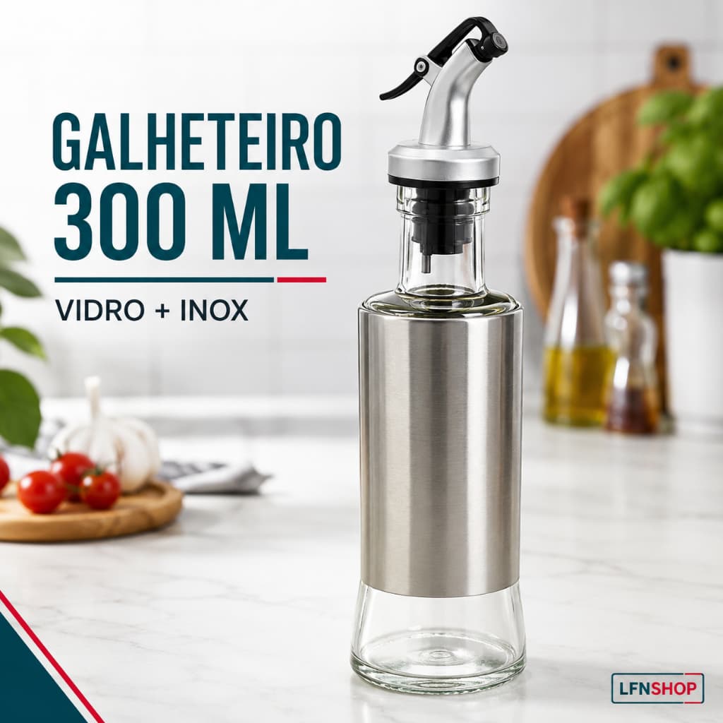 Galheteiro 300ml Vidro Inox com Bico Dosador Dispenser Porta Azeite Vinagre Óleo