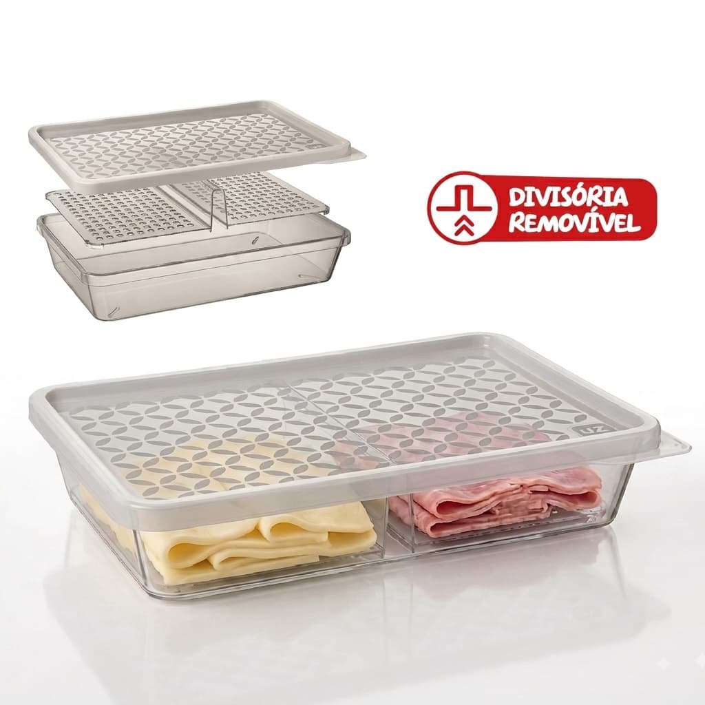 Porta Frios Transparente com Divisória Removível Organizador de Frios