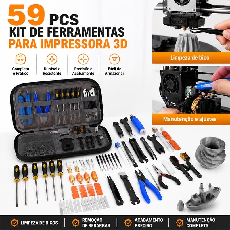 Kit 59 Peças Ferramentas Impressora 3D Limpeza Bico Estilete Pinça Alicate Acessórios Compatível Bambu Lab