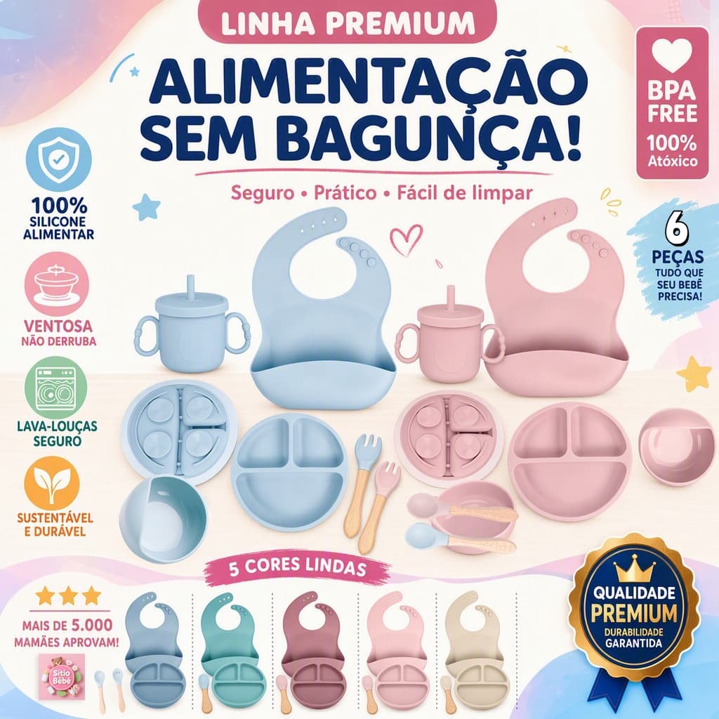 Talheres Bebê Silicone 4/6 Peças Kit Talheres Infantil Com Ventosa Canudo Colher Babador Garfo