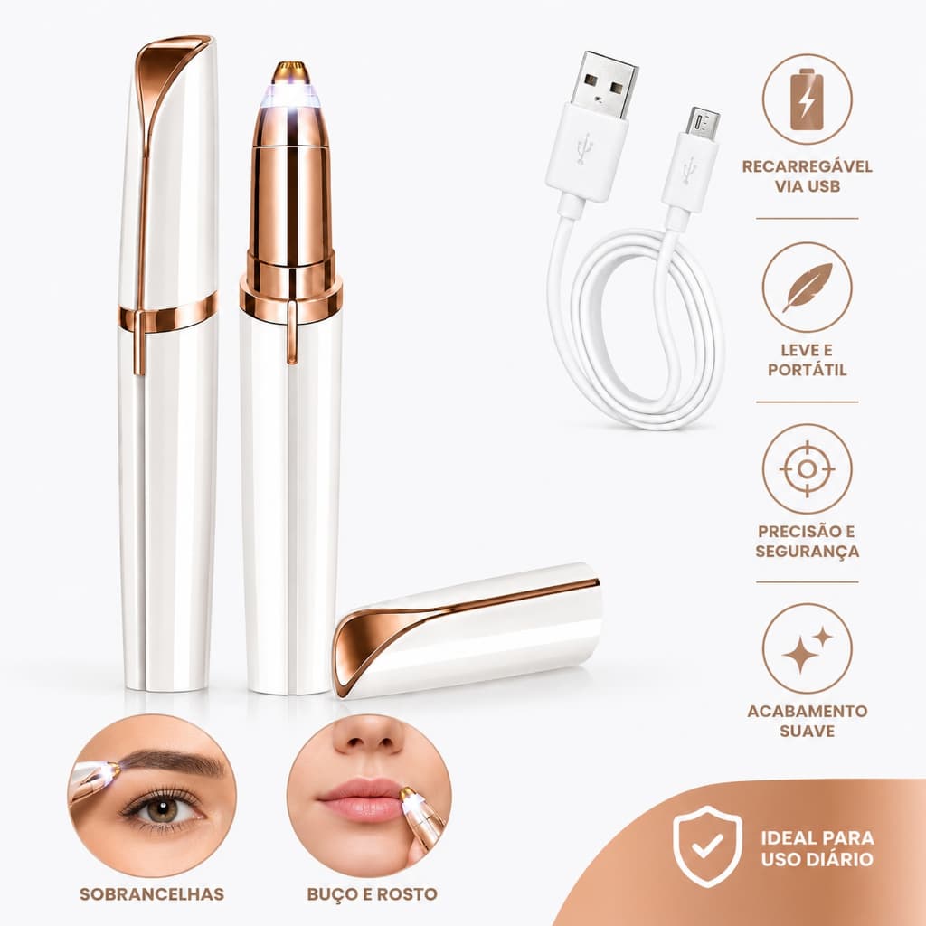 Caneta Depiladora Elétrica Precision Pinça Aparadora p/ Sobrancelhas, Buço e Pelos Faciais Fino