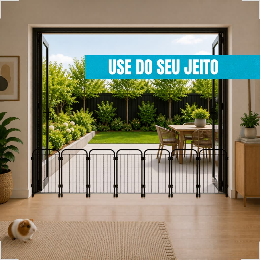 Portão Pet Modular 7 Telas Articuladas Grade Dobrável Para Cachorro Proteção e Divisão de Ambientes