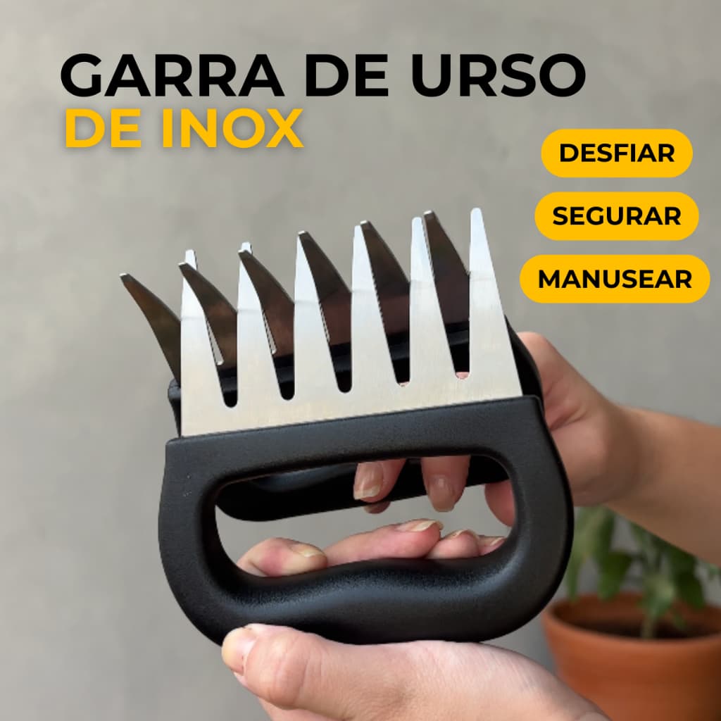 Kit 2 Garras de Urso para Churrasco Aço Inox Par Desfiar Carne Costela Cupim Puxar Carne