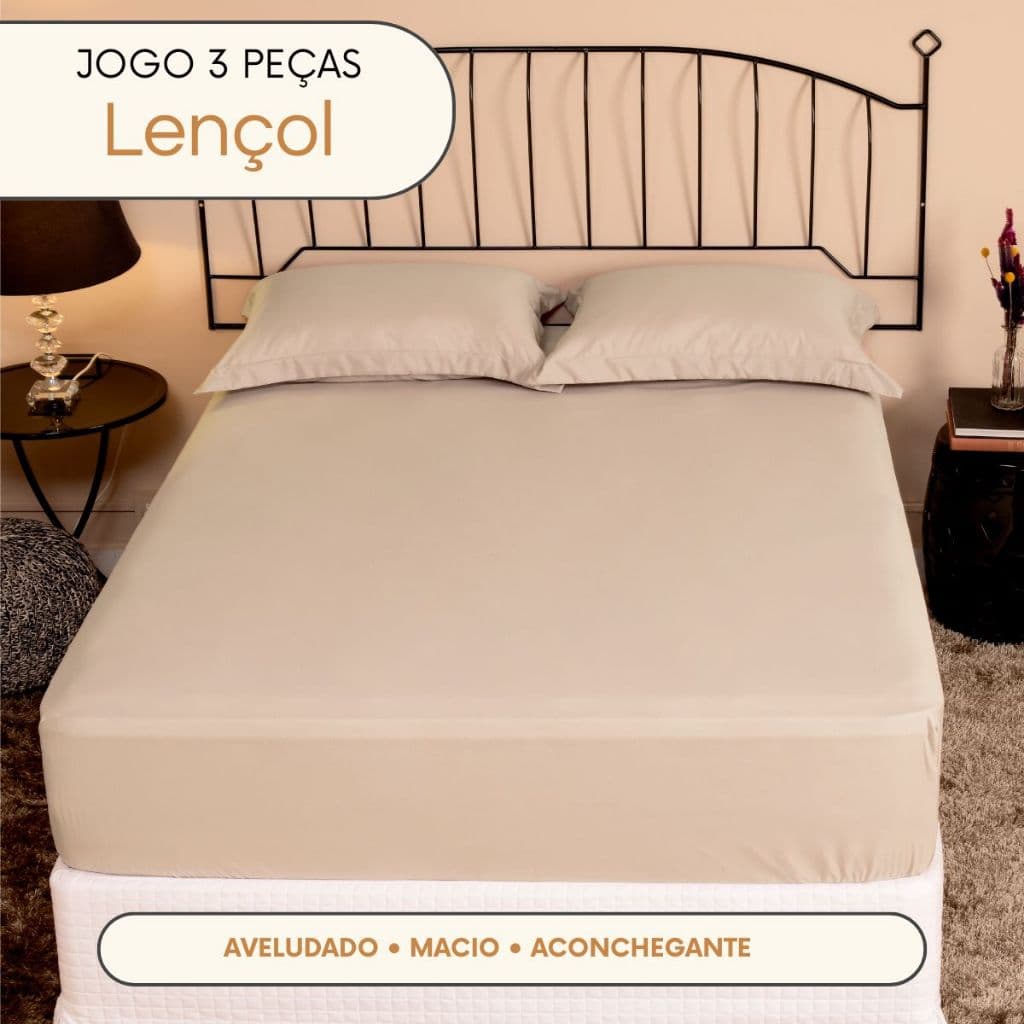 Jogo de Cama Queen 3 Peças Micropercal 200 Fios Lençol com Elástico e 2 Fronhas Envelope Cama Box Casal King