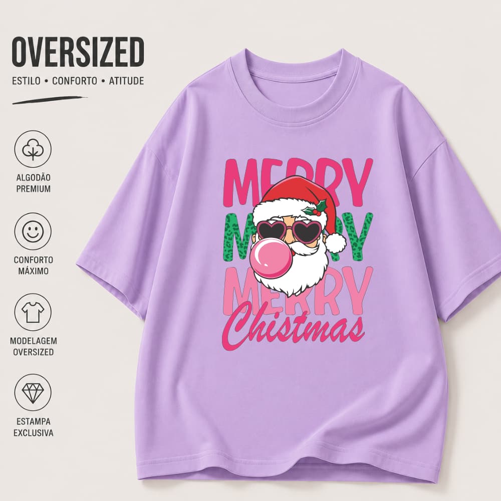 Camiseta Infantil Menina Verão Oversized Estampa Natal Lançamento Roupa Infantil 4 ao 16