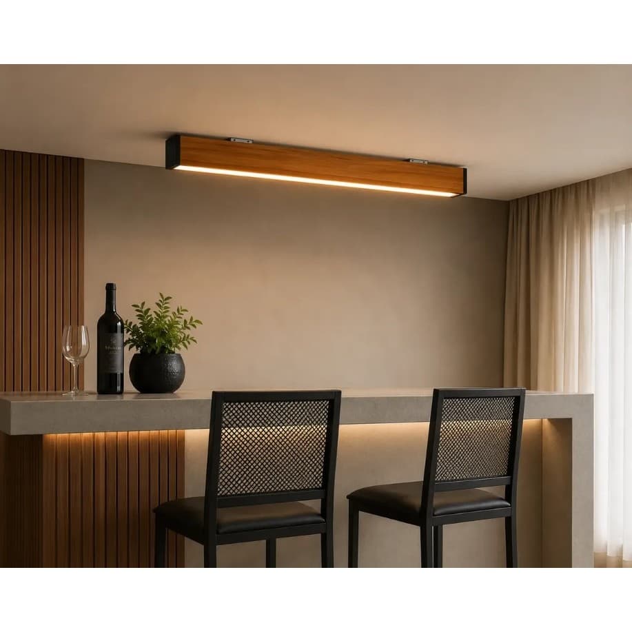 Pendente LED Horizontal de Teto Rústico Em Madeira de Demolição 18w Luz Quente Alto Padrão Decorativo