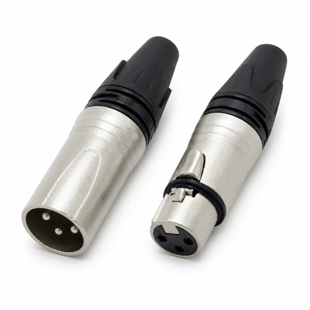 Plug XLR Canon Bertô Par Macho e Fêmea Latão Niquelado 180° para Microfone e Mesa de Som