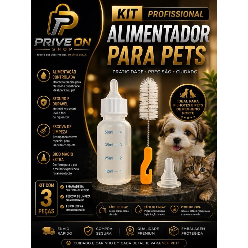 Mamadeira para Filhote de Cães e Gatos 50ml com Escova e Bico Extra
